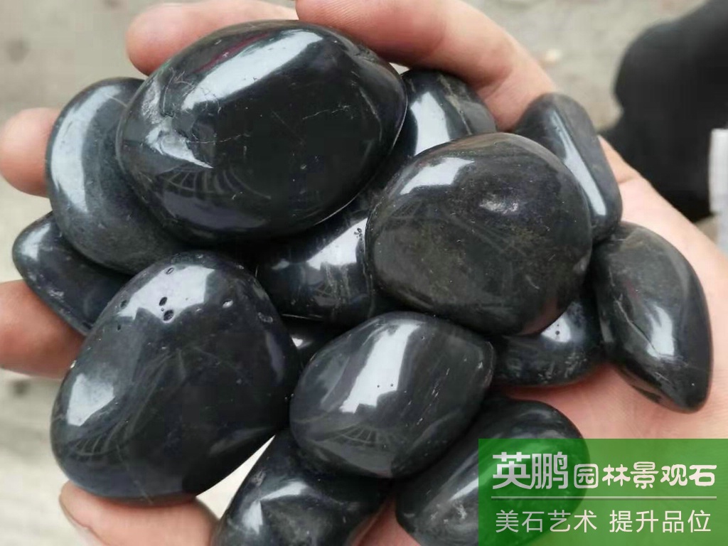 英鵬大量直銷供應黑色雨花石黑石五彩石 園藝鋪路高光黑色鵝卵石